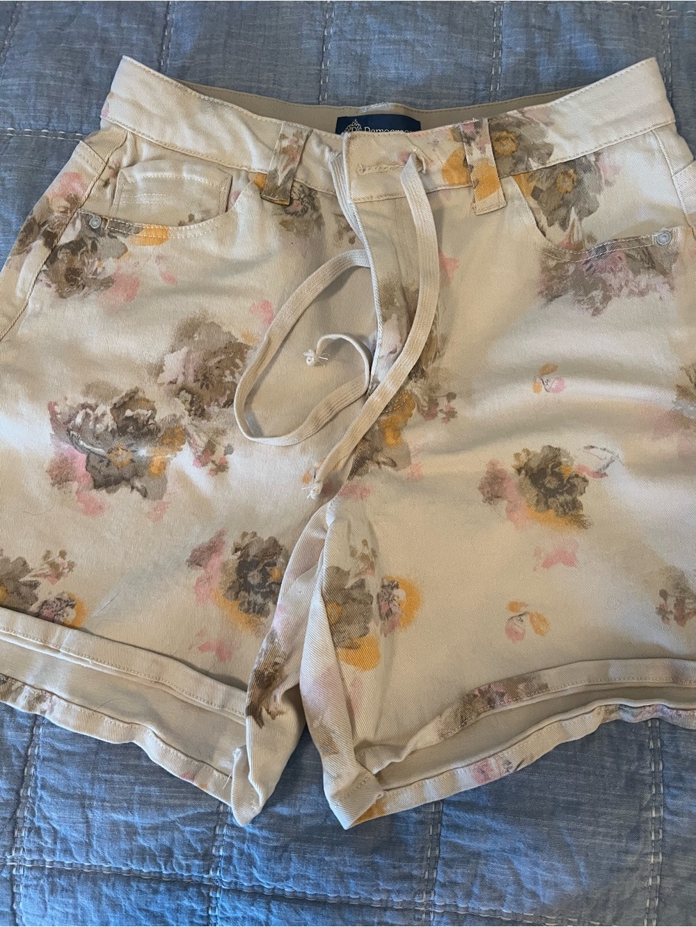 Democracy Cream Floral High-Waist Drawstring Shorts